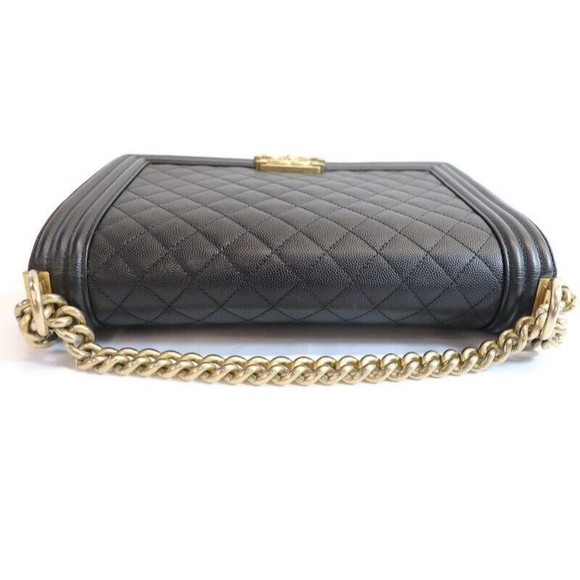 CHANEL - Quilted Black Caviar Leather BOY FLAP Shoulder Bag w/Authenticity Card - Picture 8 of 16